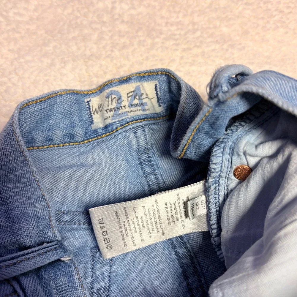 We The Free Free People Light Wash Distressed Denim Micro Mini Shorts  #16
